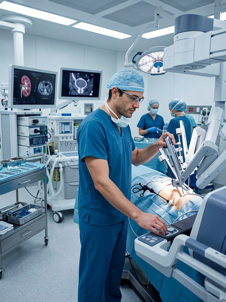 Urologist performing robotic surgery in the operating room — urology residency training for international medical graduates