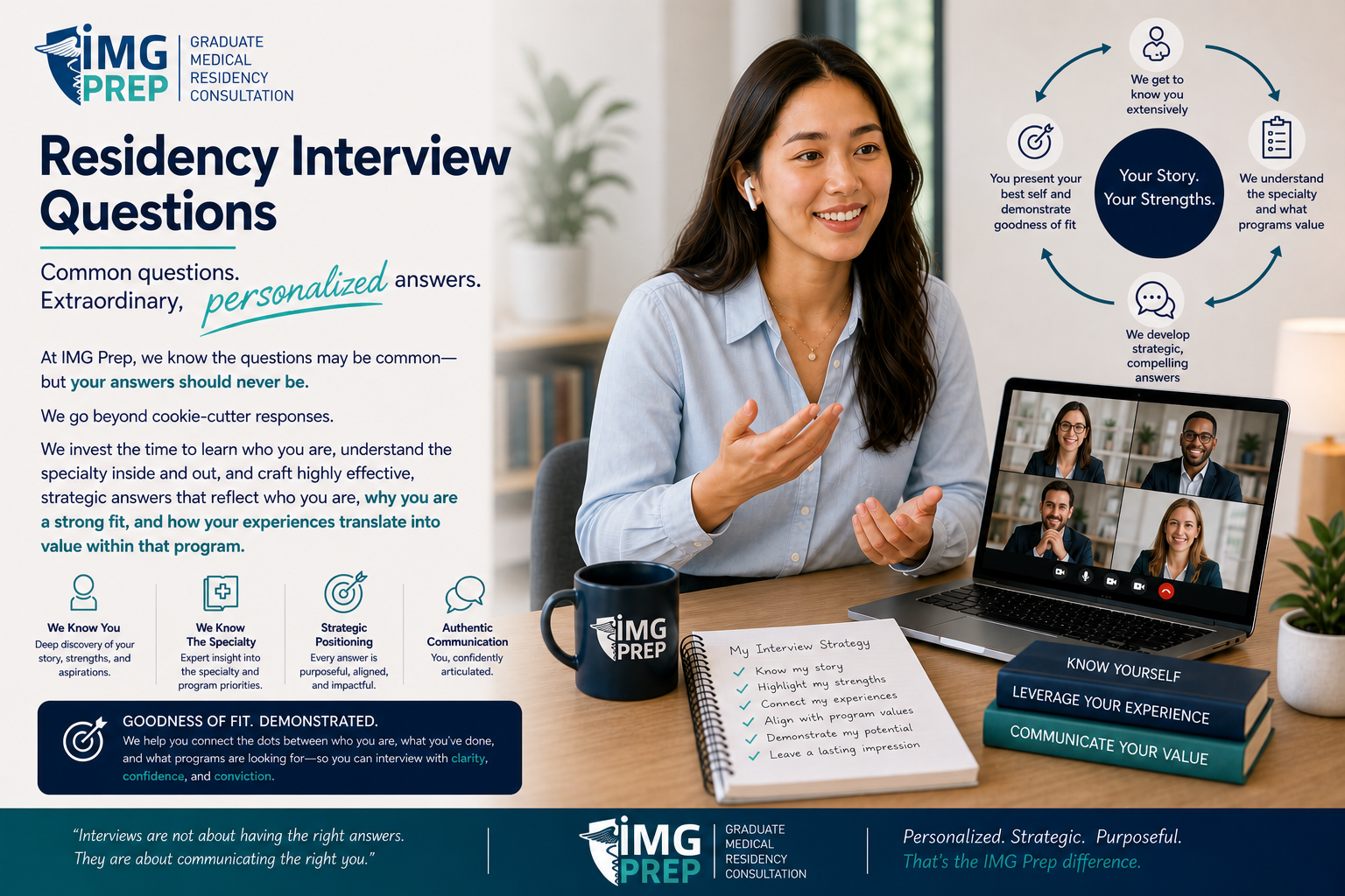 Residency Interview Questions: Common questions, extraordinary personalized answers — the IMGPrep approach to interview preparation, demonstrating Goodness of Fit through deep understanding of who the applicant is and how their experiences translate into value within a residency program.